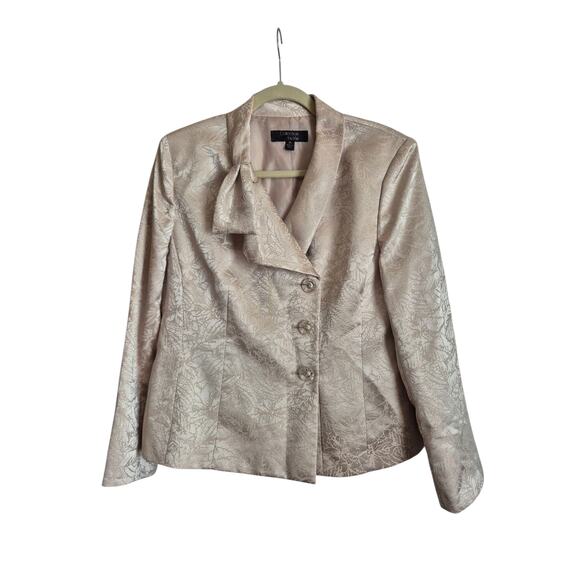 VTG Women Sz14 Brocade Le Suit Skirt Suit Ivory Bow Lined Luxury Old Money Chic - Picture 3 of 13